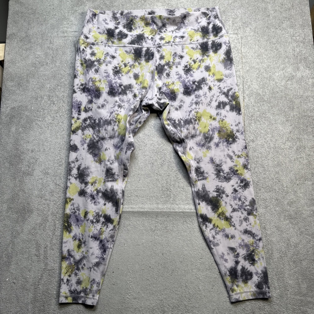 Lululemon Tie Dye High Rise 7/8 Leggings‎ Gray Yellow Soft Stretch Lounge 18
